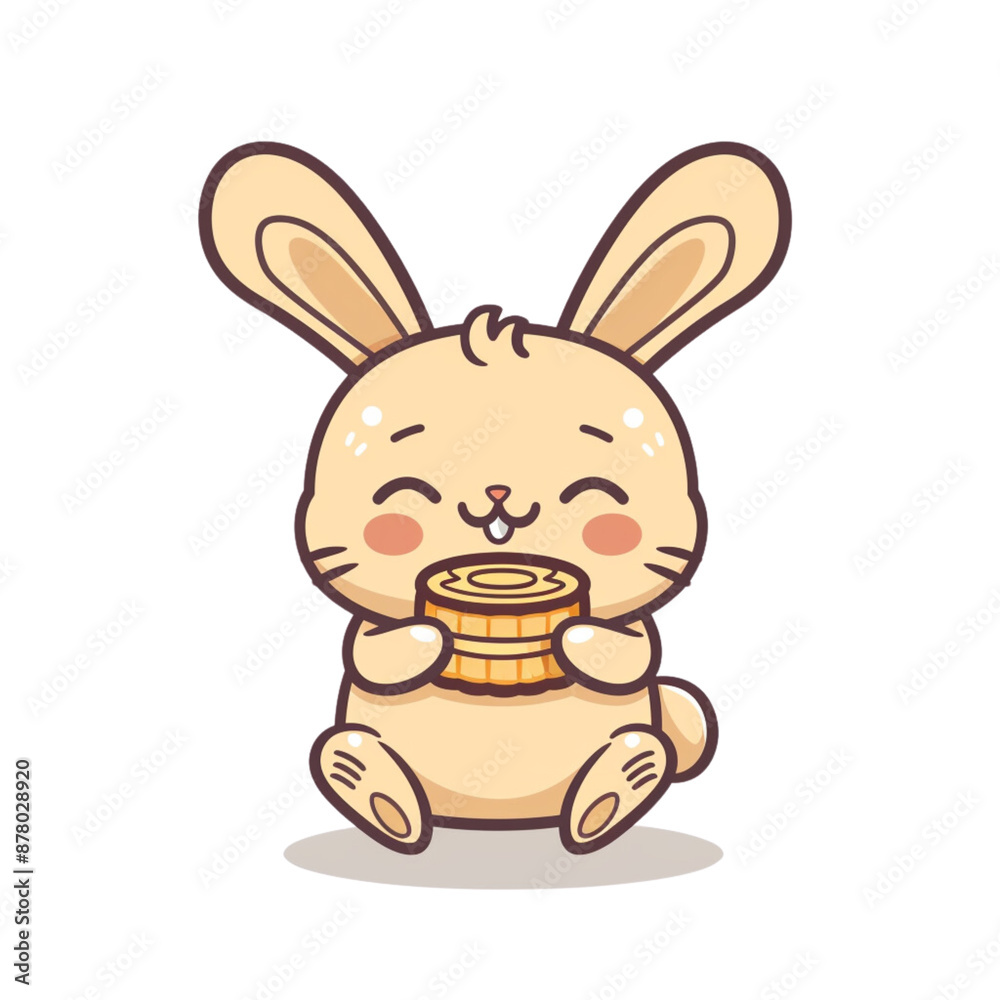 Fototapeta premium A cute rabbit holding mooncakes in a simple style. This vector illustration features a flat design with a white background