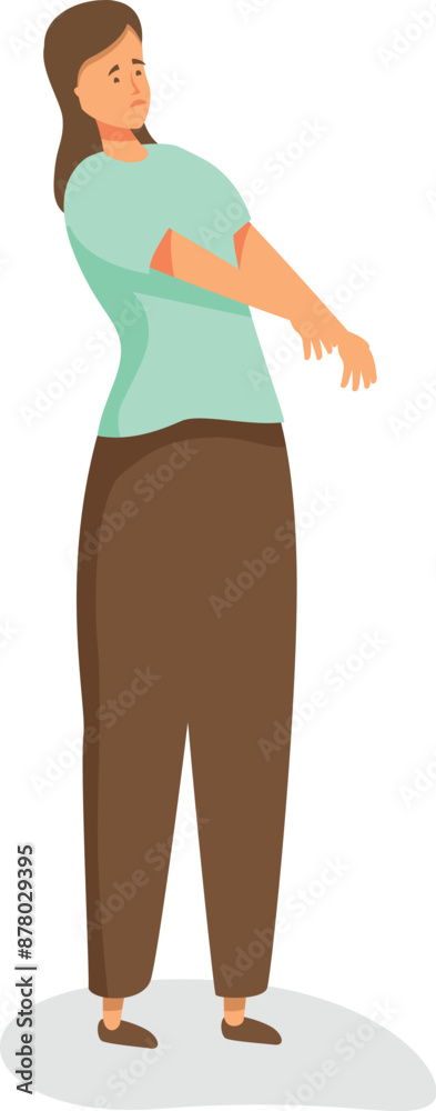 Young woman is pushing something invisible away from her with a disgusted expression Young woman is pushing something invisible away from her with a disgusted expression