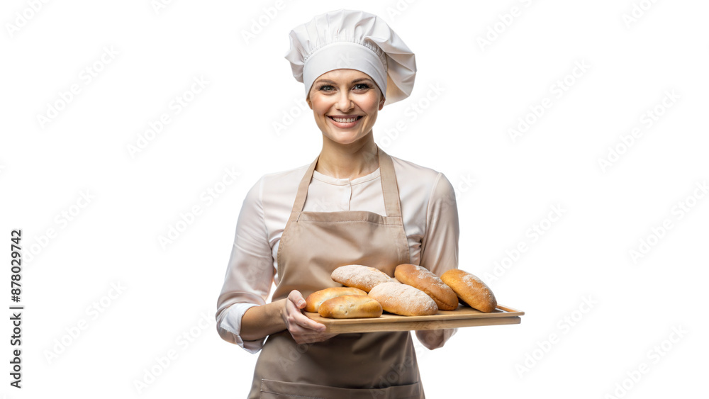 Smiling Baker Holding Freshly Baked Bread on Tray