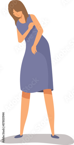 Young woman suffering from stomach ache, abdominal pain, food poisoning