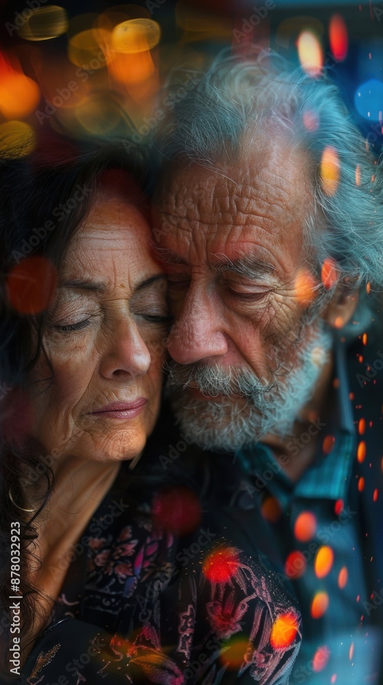Couple looking at each other through a window with rain Couple looking at each other through a window with rain
