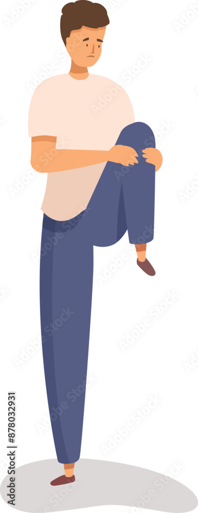 Obraz premium Young man is grabbing his knee in pain, unable to stand on both feet