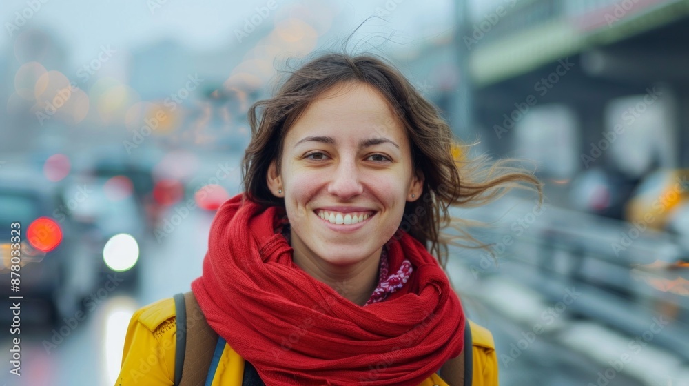 Young woman smiling happy walking at the city.