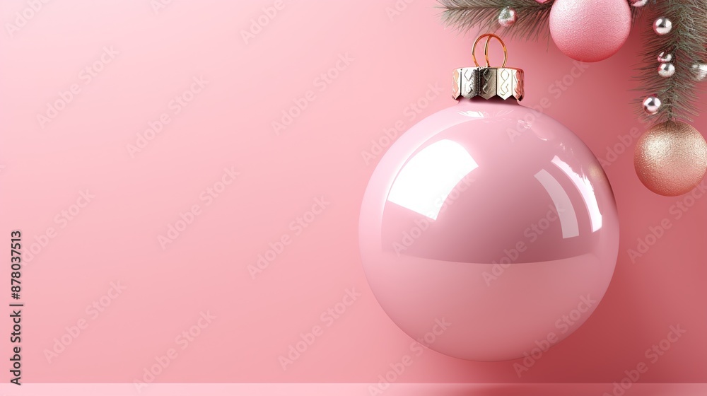 Pink christmas ball decoration on pink background Pink christmas ball decoration on pink background