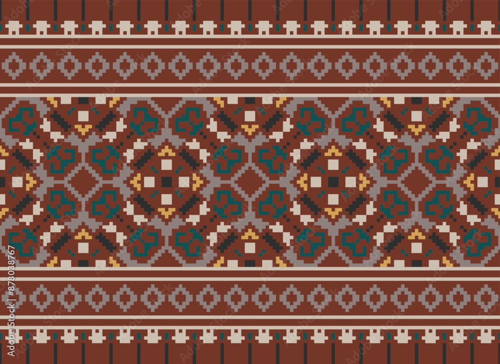 Ethnic Geometric Seamless Fabric Pattern Cross Stitch. Ikat Embroidery Oriental Pixel Pattern Cream Background. Abstract, vector, illustration. Texture,cross Stitch,scarf,decoration,motifs,wallpaper.
Ethnic Geometric Seamless Fabric Pattern Cross Stitch. Ikat Embroidery Oriental Pixel Pattern Cream Background. Abstract, vector, illustration. Texture,cross Stitch,scarf,decoration,motifs,wallpaper.