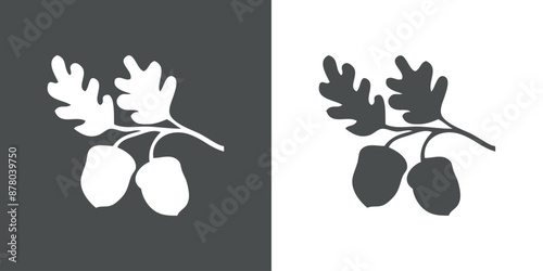 Logo con silueta de hojas de roble con semillas de bellota o nuez en una rama de árbol