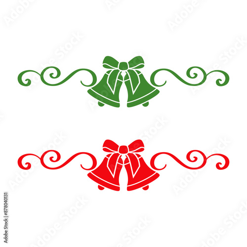 Tiempo de Navidad. Logo campana de boda. Campanas de navidad con lazo de cinta con línea de decoración de caligrafía como marco para felicitaciones y tarjetas