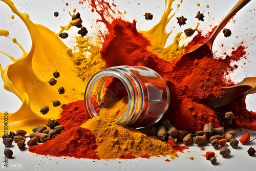 Fototapeta Naklejka Na Ścianę i Meble -  Jar of a spices spilled, Explosion of spices