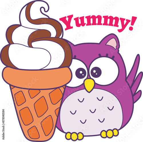 Sticker of violet owl daily activities.
Emoticon of cute owl in daily life.
Cute owl bought it ice cream.