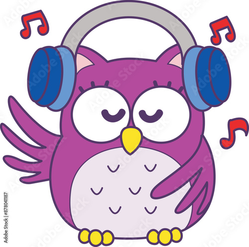 Sticker of violet owl daily activities.
Emoticon of cute owl in daily life.
Cute owl was enjoying music with headphones.