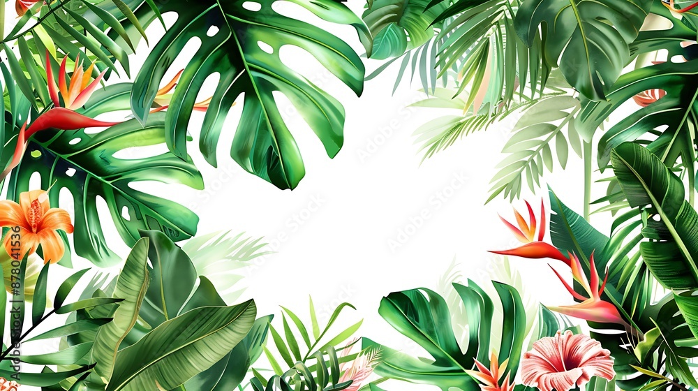 Tropical Leaves and Flowers Background Tropical Leaves and Flowers Background