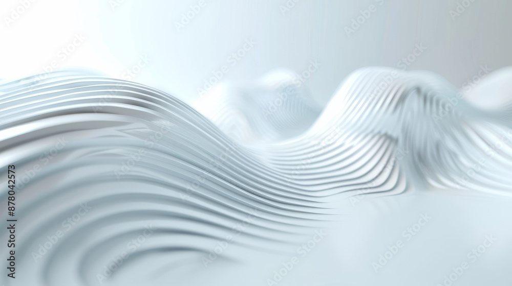 Obraz premium Abstract white textured wave pattern background with smooth curves and gradient light effect, perfect for modern design themes and futuristic concepts.