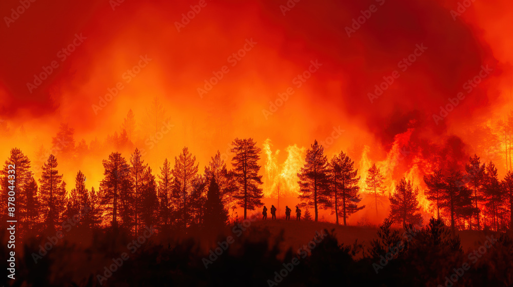 Firefighters Battling Intense Forest Fire at Night Firefighters Battling Intense Forest Fire at Night