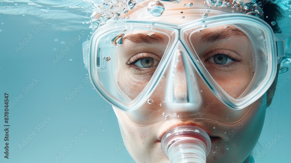 Stylish snorkel mask with integrated eye protection, showcasing a seamless design that covers the entire face, ideal for underwater exploration Stylish snorkel mask with integrated eye protection, showcasing a seamless design that covers the entire face, ideal for underwater exploration