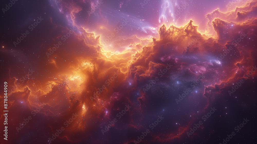 abstract celestial bodies with vibrant cosmic energy and glowing light in purple and orange hues abstract celestial bodies with vibrant cosmic energy and glowing light in purple and orange hues