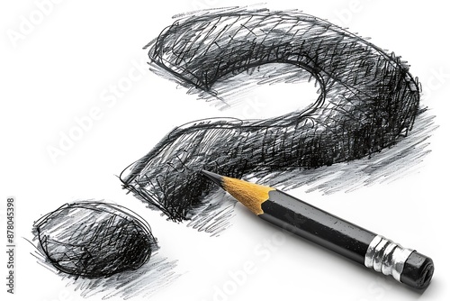  Pencil drawing of a question mark  on white background  photo