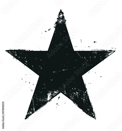 Black and white distressed and disintegrating five-pointed star with a dripping effect, stencil and paint graffiti. The edges of the star are uneven and ragged