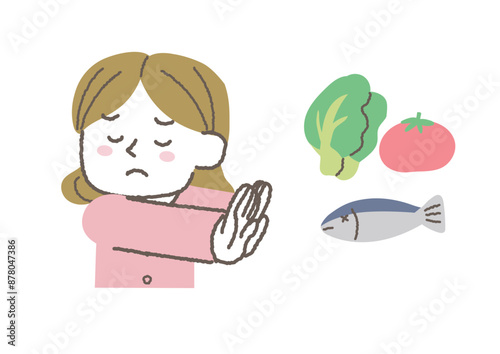 食べ物の好き嫌いが多い女性のイラスト