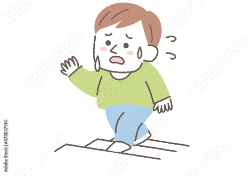 階段を登る時に息がきれる男性のイラスト