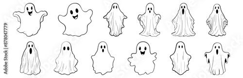 Ghost silhouettes set, pack of vector silhouette design, isolated background