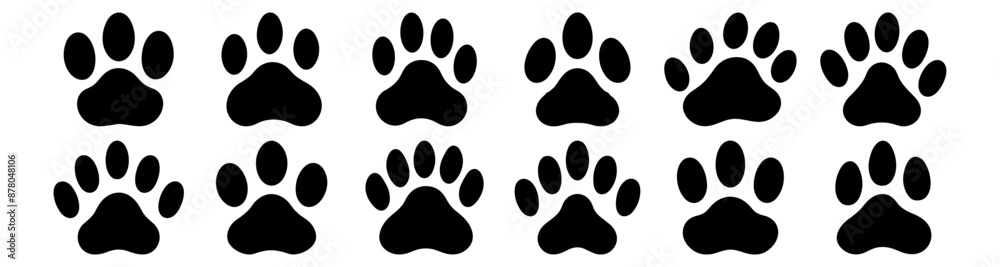 Paw silhouettes set, pack of vector silhouette design, isolated background Paw silhouettes set, pack of vector silhouette design, isolated background