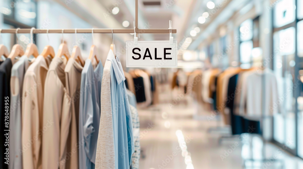 Clothing store sale display with hanging clothes and Clothing store sale display with hanging clothes and