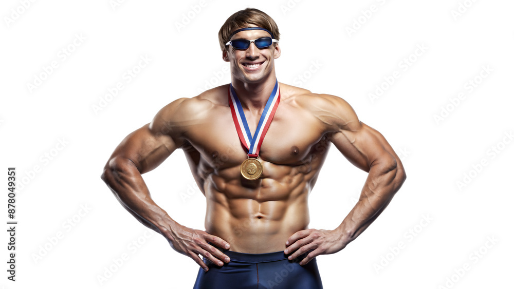 Muscular Athlete Wearing Gold Medal and Sunglasses Muscular Athlete Wearing Gold Medal and Sunglasses