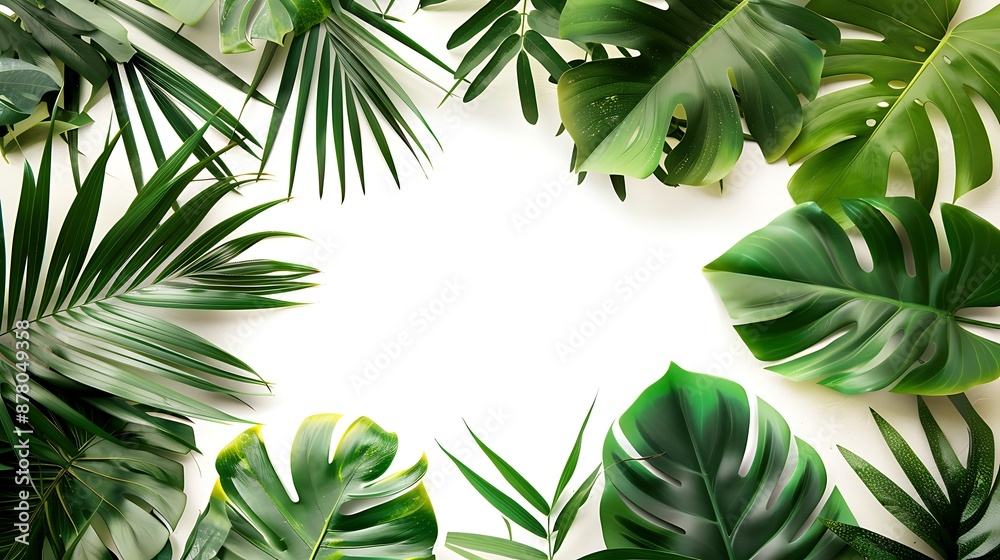 Tropical Leaves Border on White Background Tropical Leaves Border on White Background