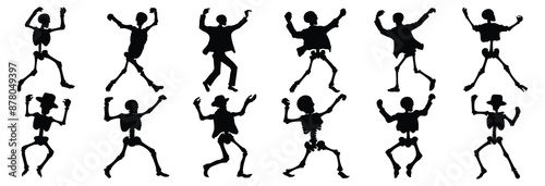 Dancing skeleton silhouette set vector design big pack of illustration and icon