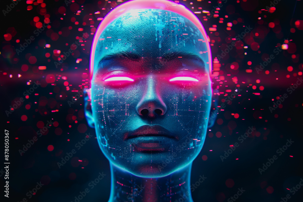 Futuristic AI with neon lights and digital particles Futuristic AI with neon lights and digital particles