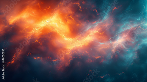 abstract cloudscape with vibrant swirling colors and dreamy ambiance in orange and blue hues © Laurent