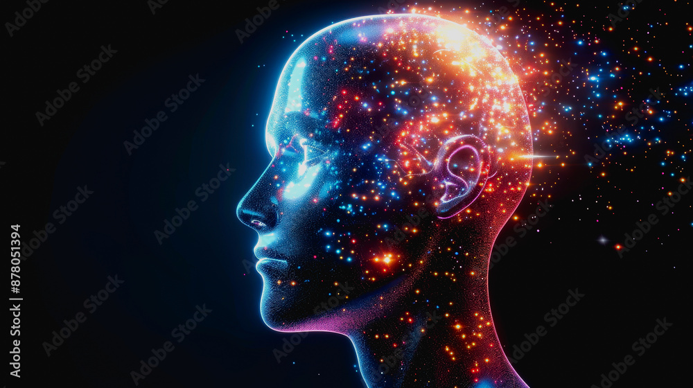 Advanced AI with bright neon lights and digital particles Advanced AI with bright neon lights and digital particles