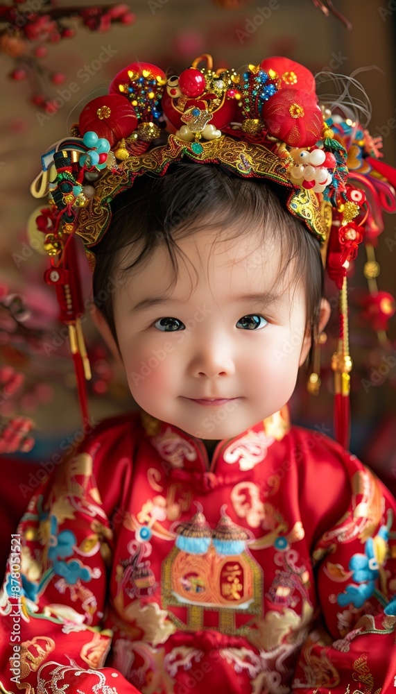 Realistic close up of adorable chinese baby celebrating joyfully with authenticity