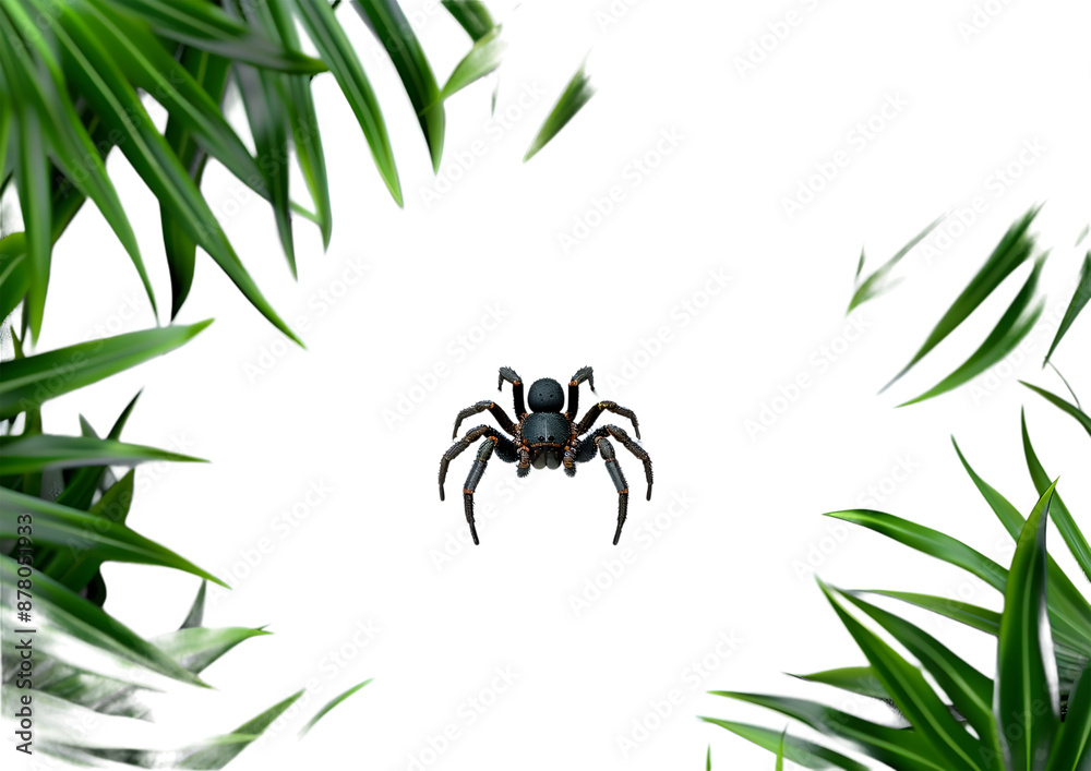 Fototapeta premium Wild Spider Wandering around the leaves in forest isolated on transparent background.