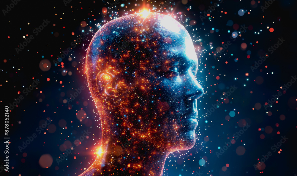Advanced AI with bright neon lights and digital particles Advanced AI with bright neon lights and digital particles