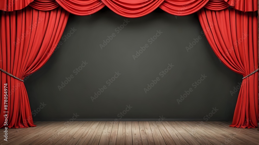 Fototapeta premium Red curtain on a stage. Black background.