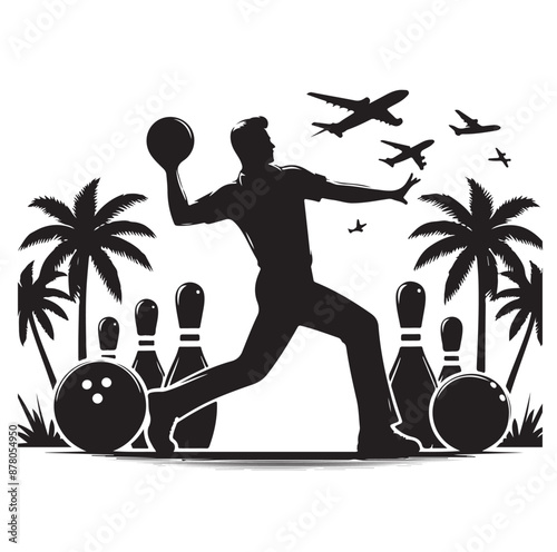 Bowling sports player silhouette vector
