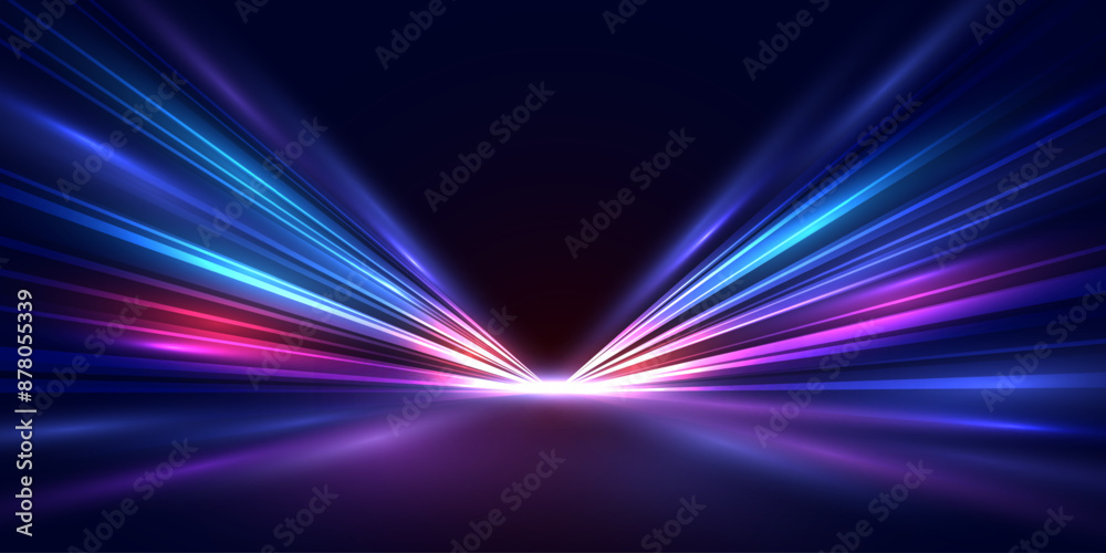Modern abstract high-speed movement. Dynamic motion light trails with motion blur effect on dark background. Futuristic, technology pattern for banner or poster design.