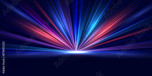 Modern abstract high-speed movement. Dynamic motion light trails with motion blur effect on dark background. Futuristic, technology pattern for banner or poster design.