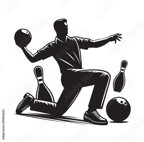 Bowling sports player silhouette vector
