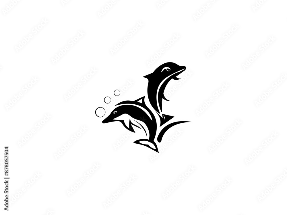 Naklejka premium Twin Dolphin Logo Design Vector Art 