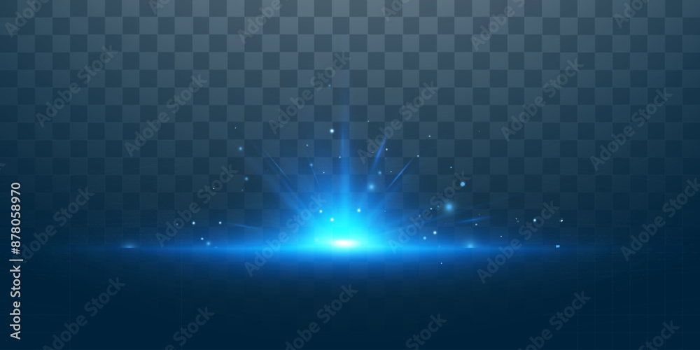The effect of abstract rays of blue light with reflections on a transparent background. Vector 10 EPS