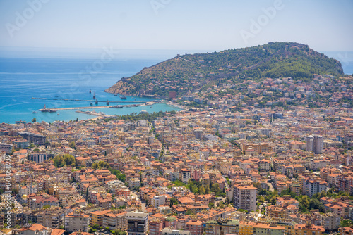 Panorama view of Alanya city from the hill in sunny day, Turkey