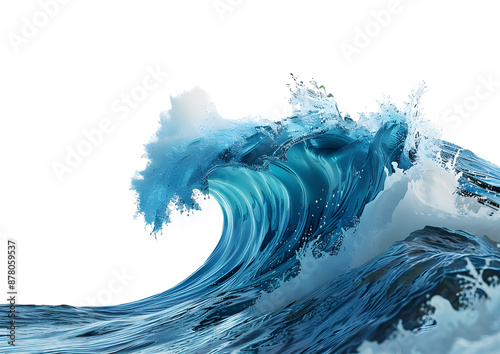 A Single Ocean wave with water bubbles isolated on transparent background