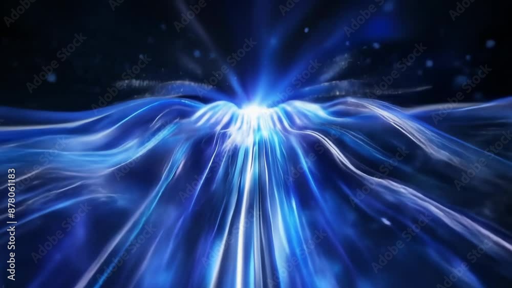Abstract digital wave background with glowing blue lines and light ...