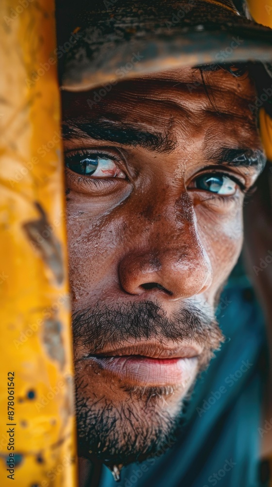 Close-up portrait of two hardworking movers, a man and a woman, taking a moment of contemplation amidst their busy day, showing emotion and determination in their expressions.