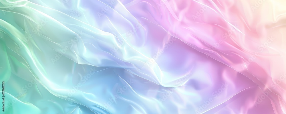 Obraz premium Soft Pastel Gradient Background with Flowing Silk Texture in Blue, Pink, and Green Hues