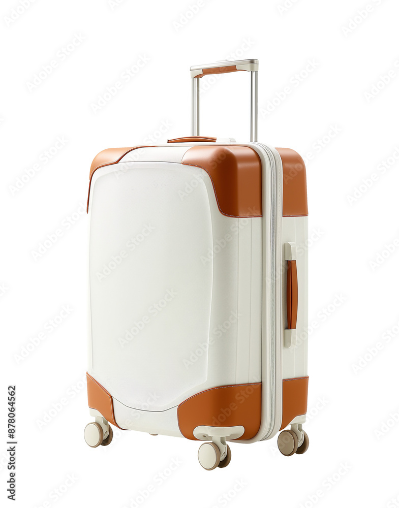 suitcases isolated on white background, modern white brown hard shell luggage cut out. suitcases isolated on white background, modern white brown hard shell luggage cut out.