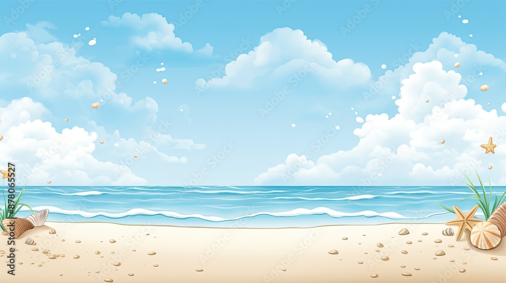 Fototapeta premium The beach background has two light blue and white clouds floating in the sky