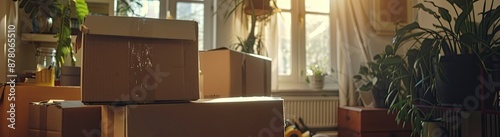A joyful homeowner with a big smile is unpacking boxes and placing various items in their new living space, creating a cozy and inviting atmosphere in their new home.
